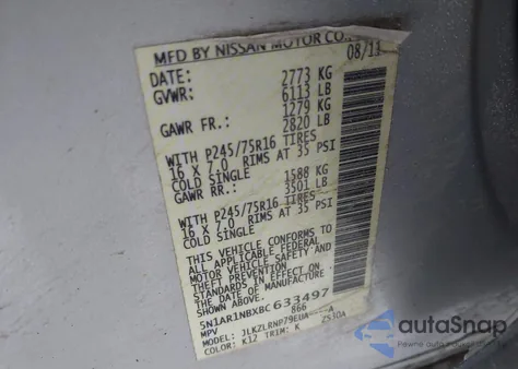 2011 Nissan Pathfinder S z USA, uszkodzony, nr VIN 5N1AR1NBXBC633497